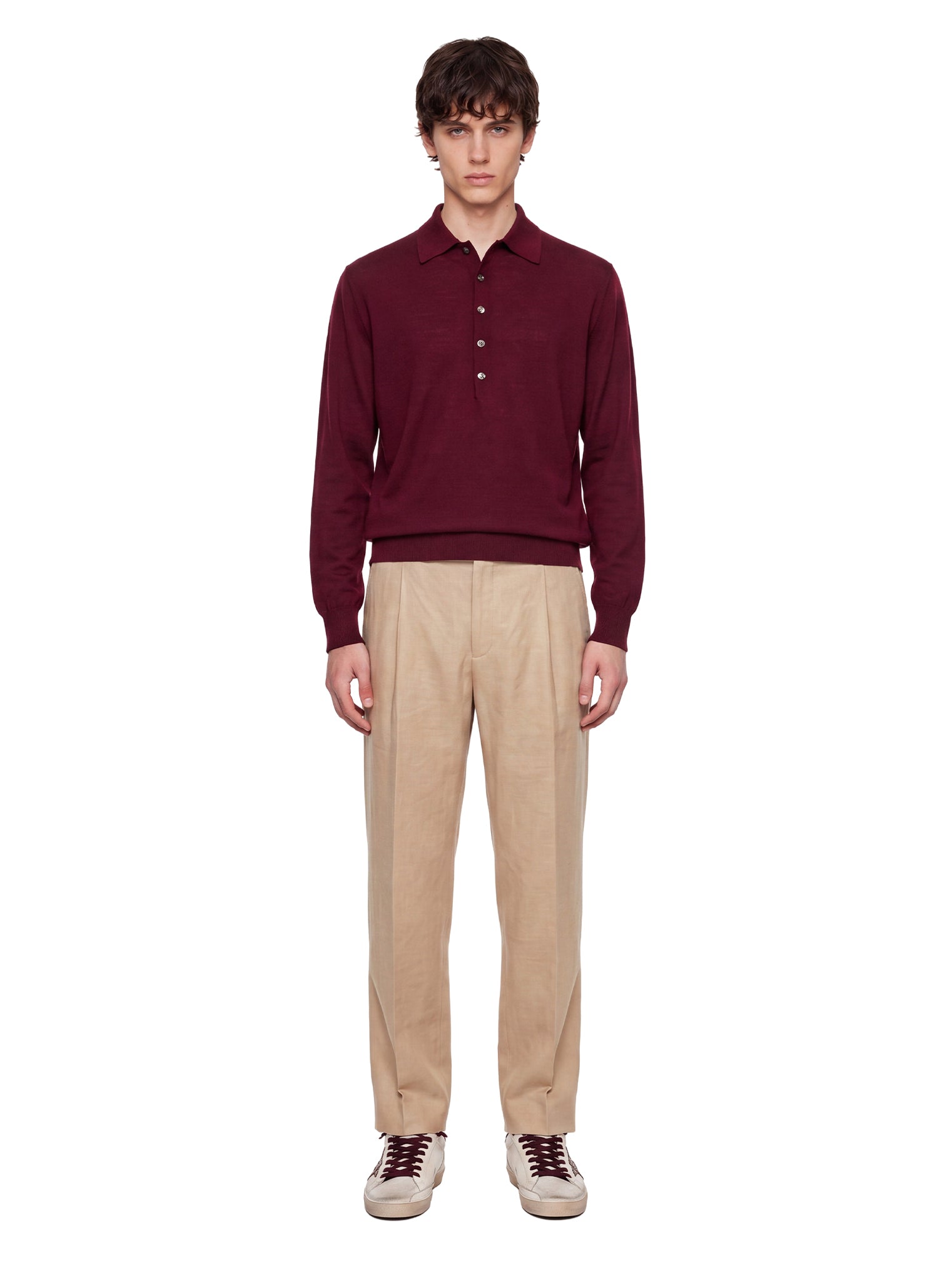 Polo in lana merino muano in bordeaux 