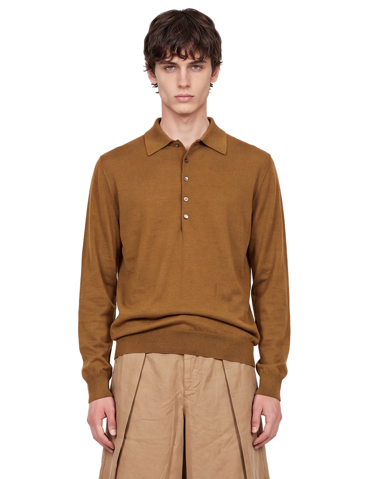 Polo in lana merino muano in marrone 
