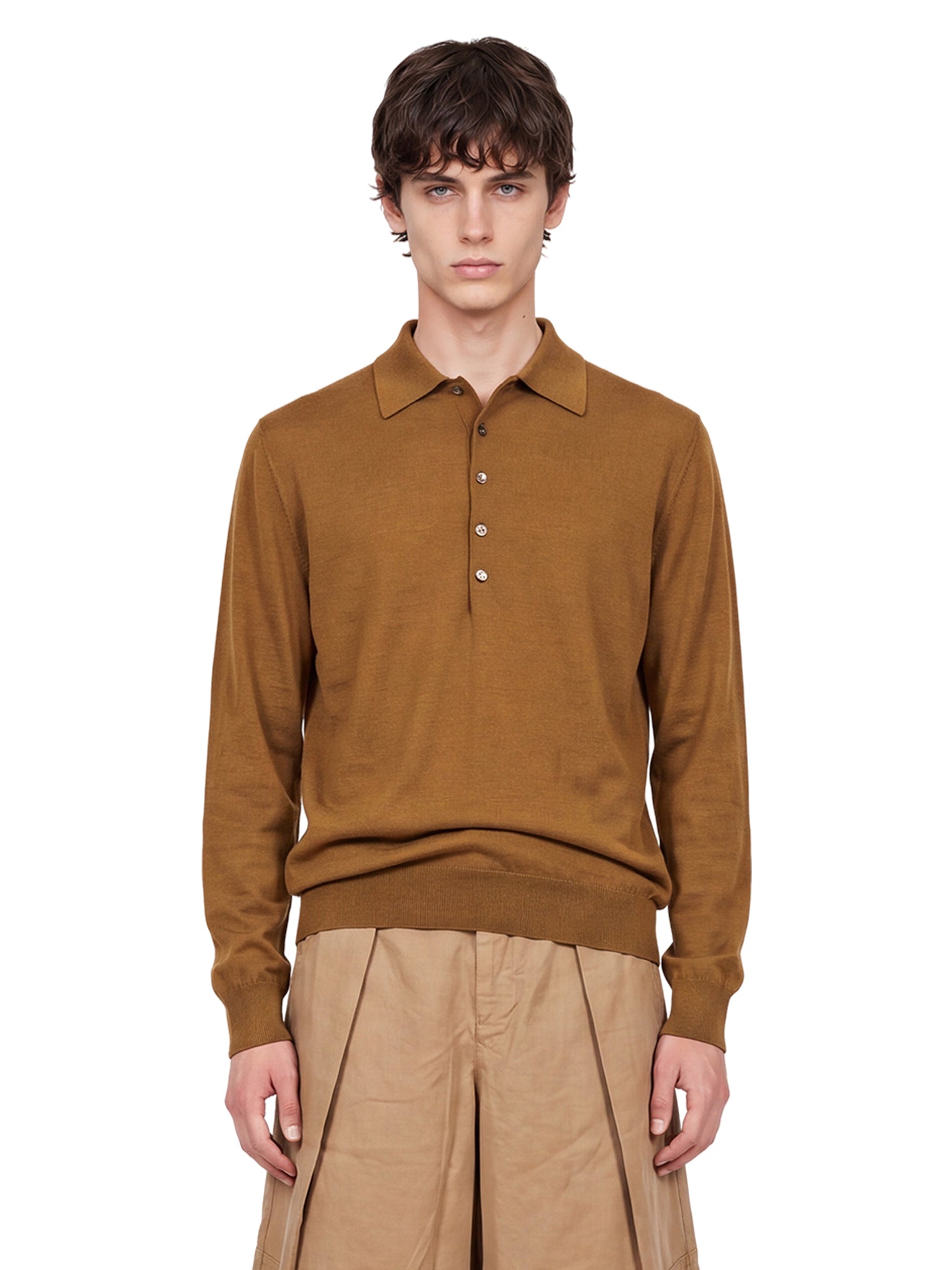 Polo in lana merino muano in marrone 