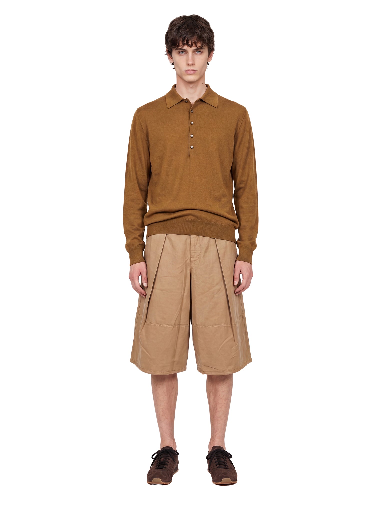 Polo in lana merino muano in marrone 