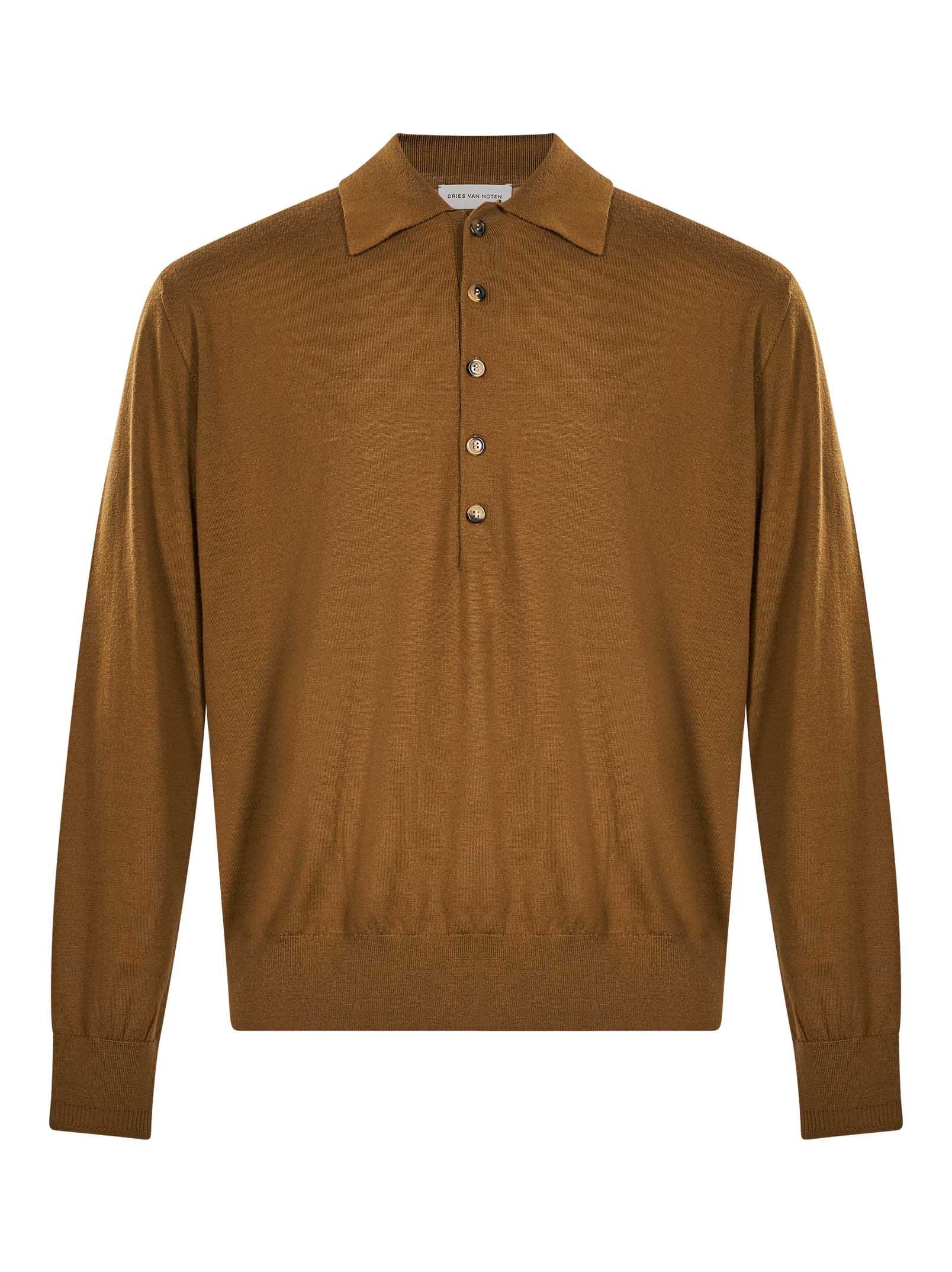 Polo in lana merino muano in marrone 