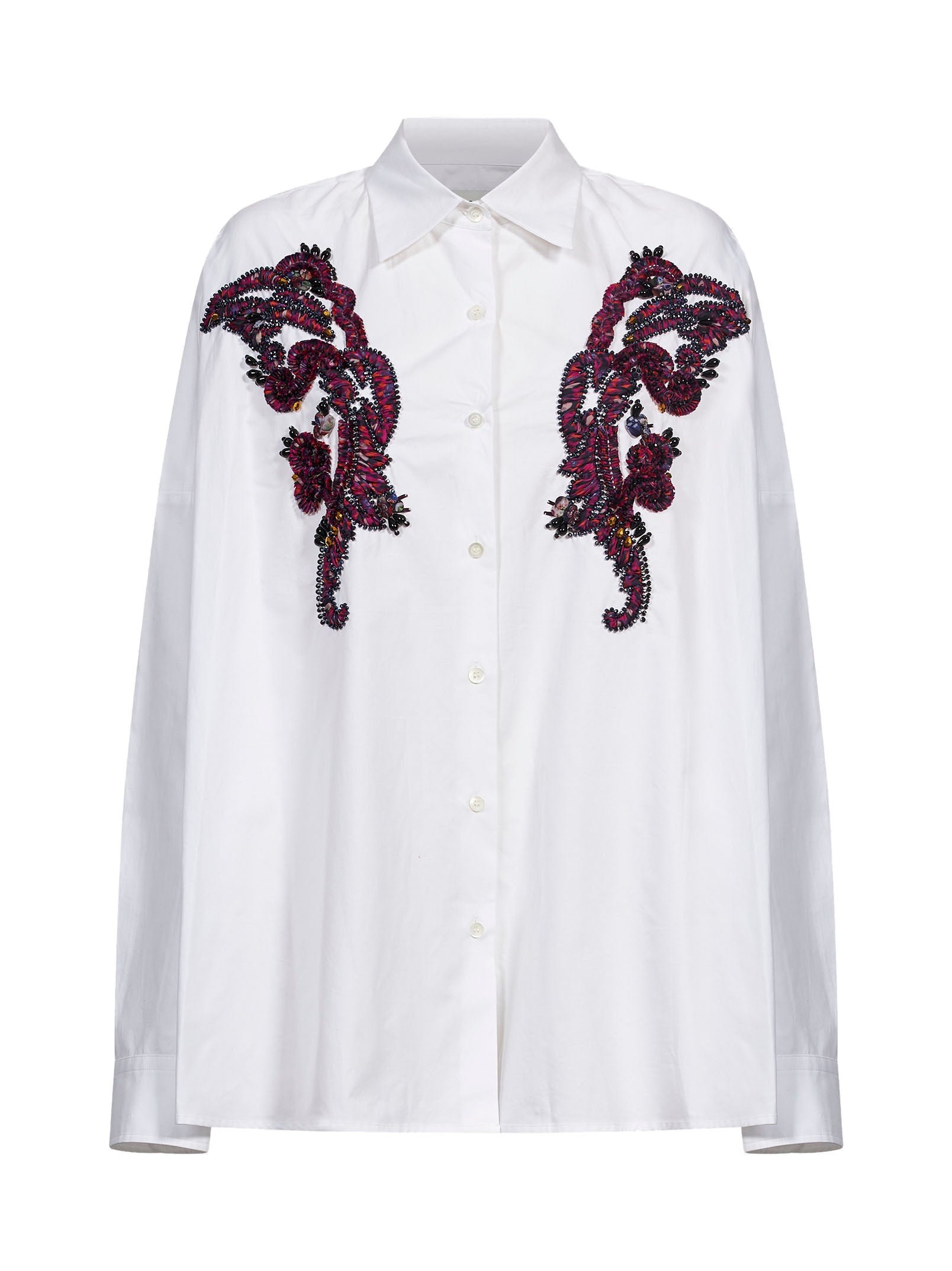 Camicia con ricami floreali 3D in bianco 
