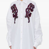 Camicia con ricami floreali 3D in bianco 