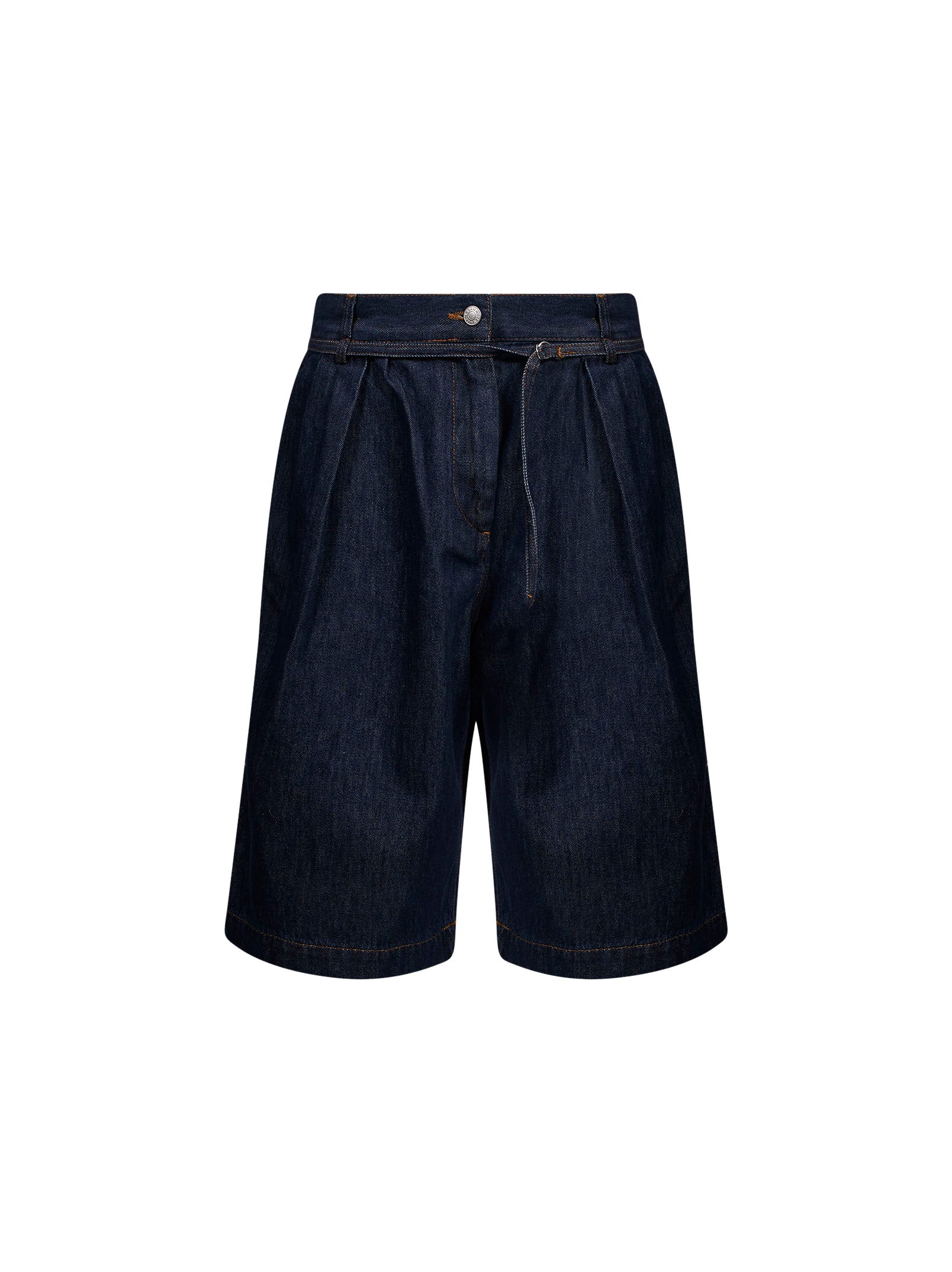 Shorts in denim blu scuro con pince 