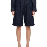 Shorts in denim blu scuro con pince 