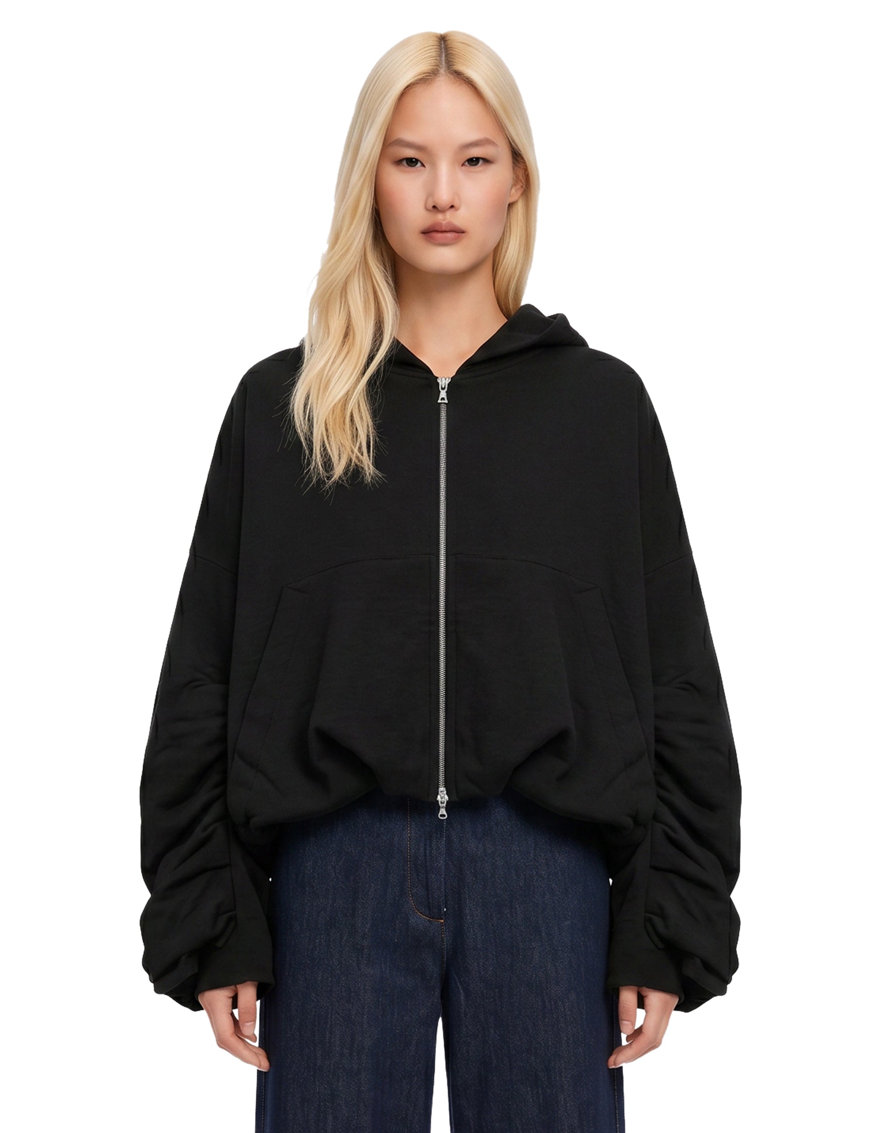 Felpa con cappuccio e zip nera 