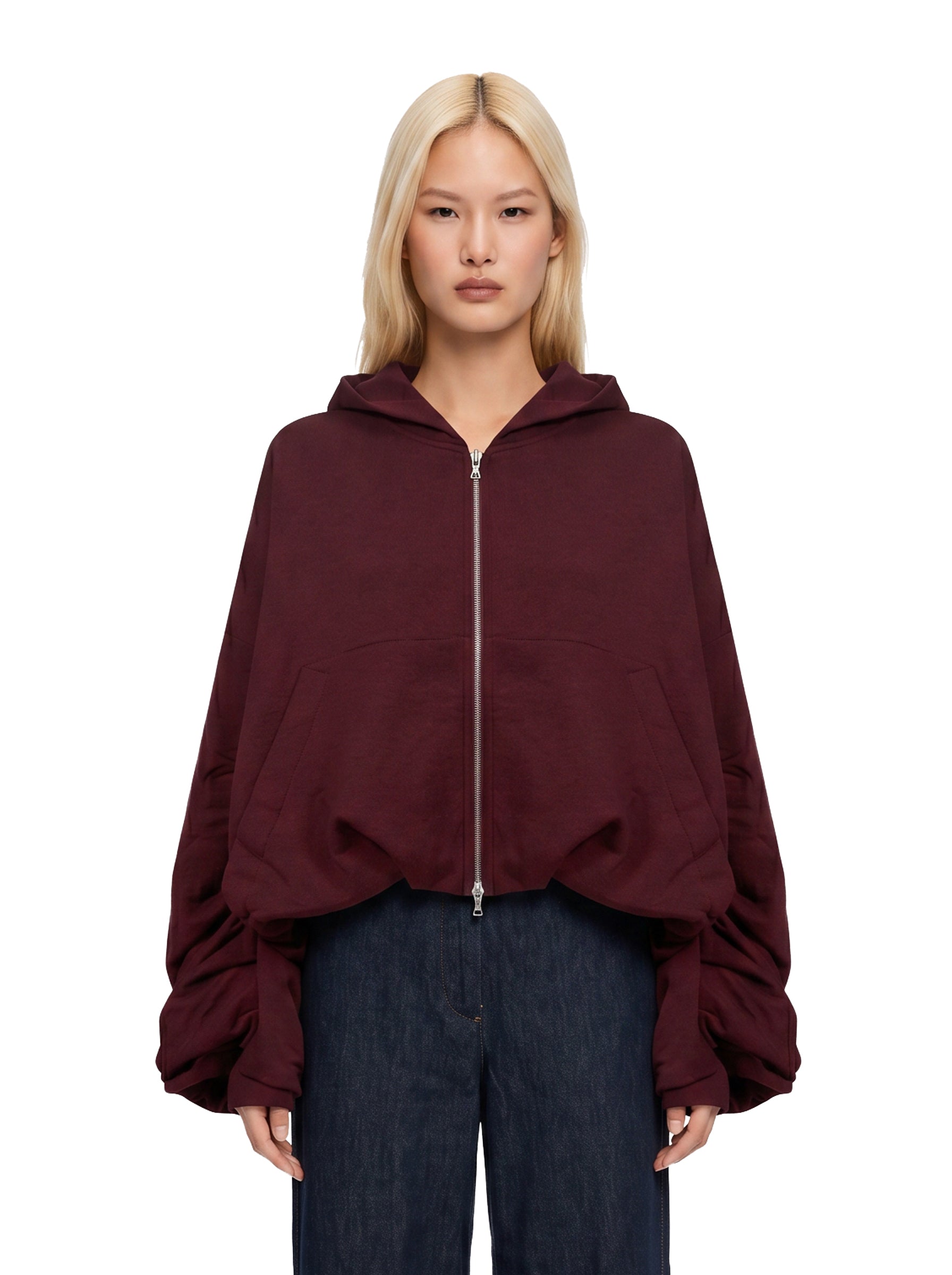 Felpa con cappuccio e zip bordeaux 