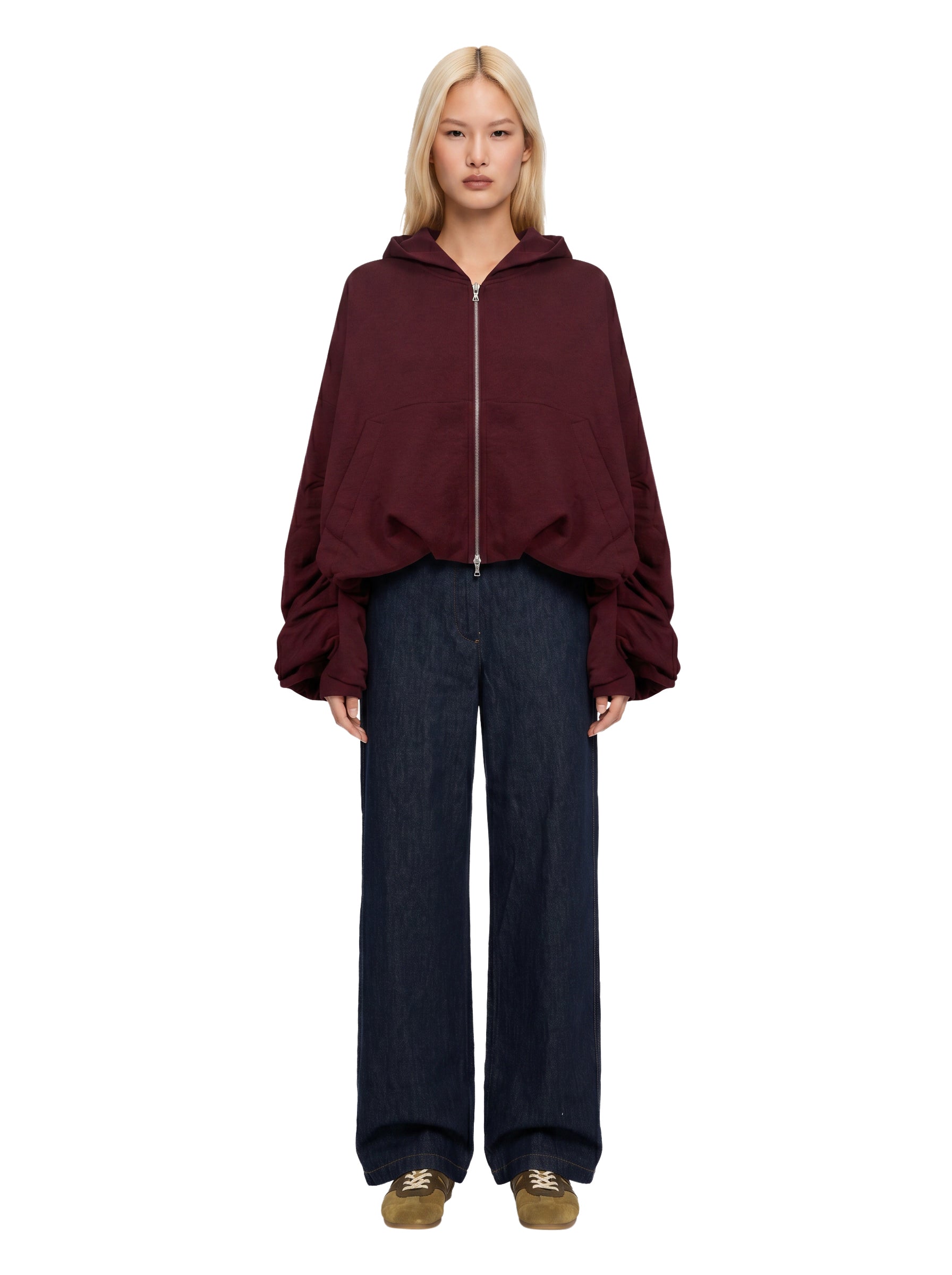 Felpa con cappuccio e zip bordeaux 