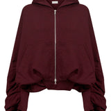 Felpa con cappuccio e zip bordeaux 