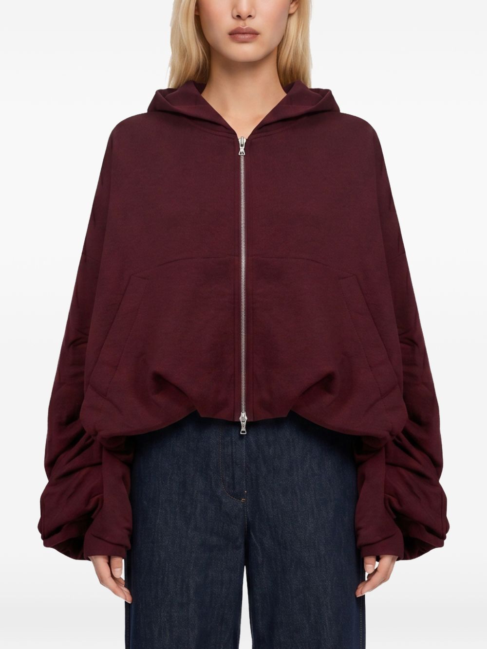 Felpa con cappuccio e zip bordeaux 