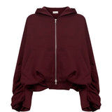 Felpa con cappuccio e zip bordeaux 