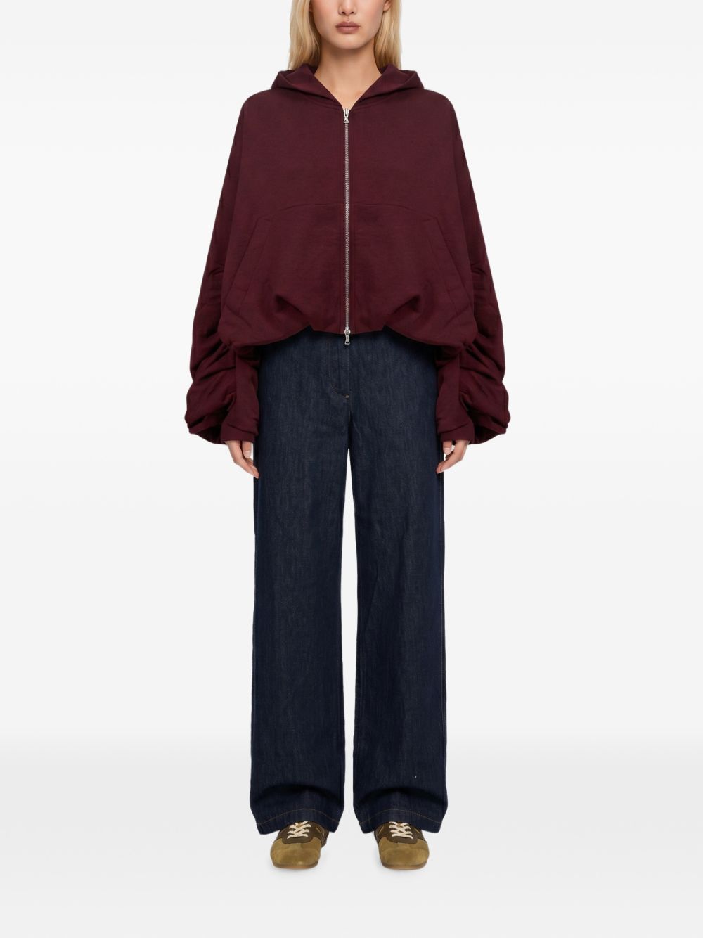 Felpa con cappuccio e zip bordeaux 