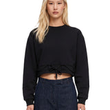 Felpa crop girocollo con coulisse nera 