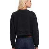Felpa crop girocollo con coulisse nera 