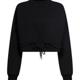 Felpa crop girocollo con coulisse nera 