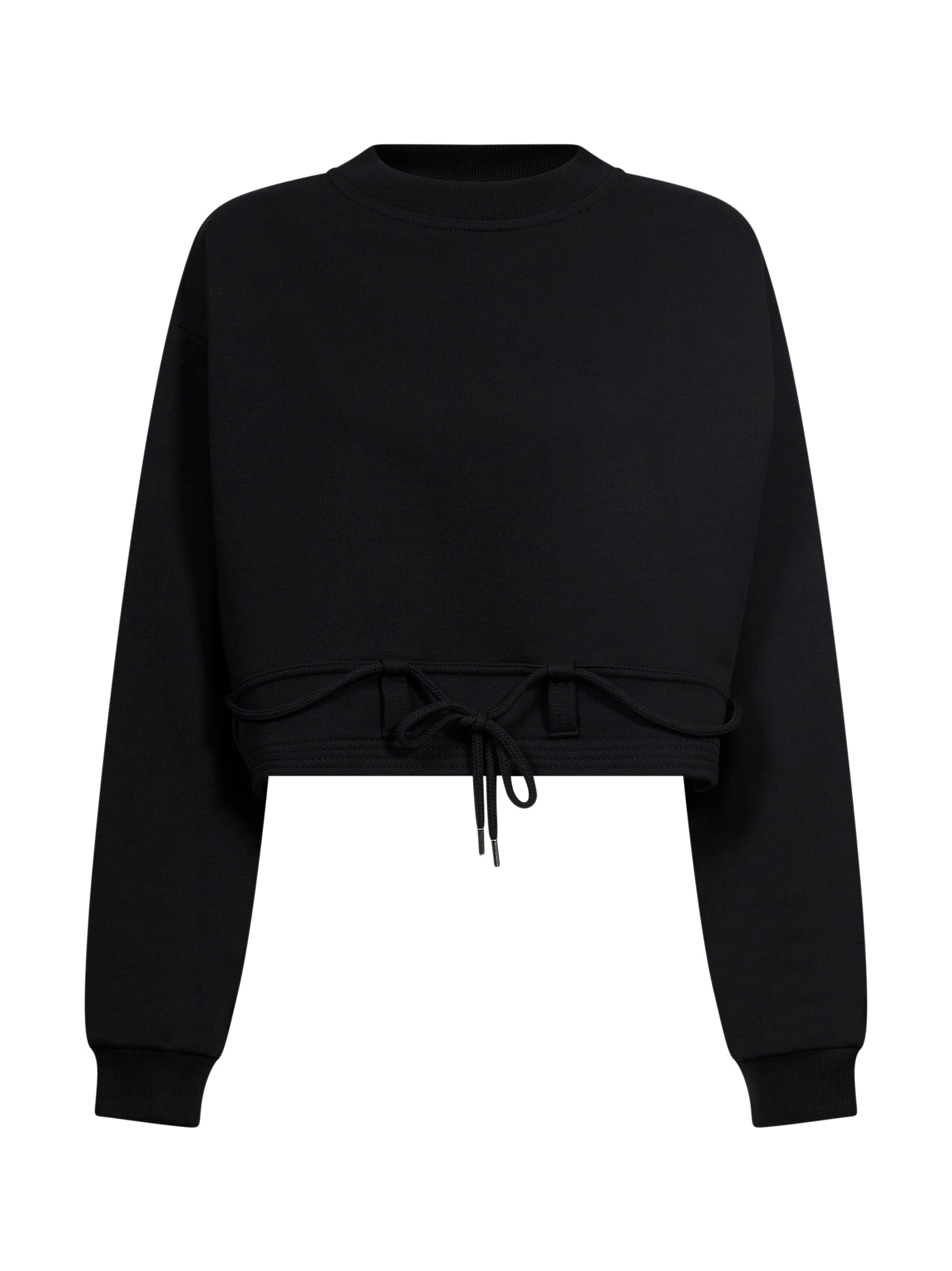 Felpa crop girocollo con coulisse nera 