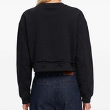 Felpa crop girocollo con coulisse nera 