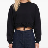Felpa crop girocollo con coulisse nera 