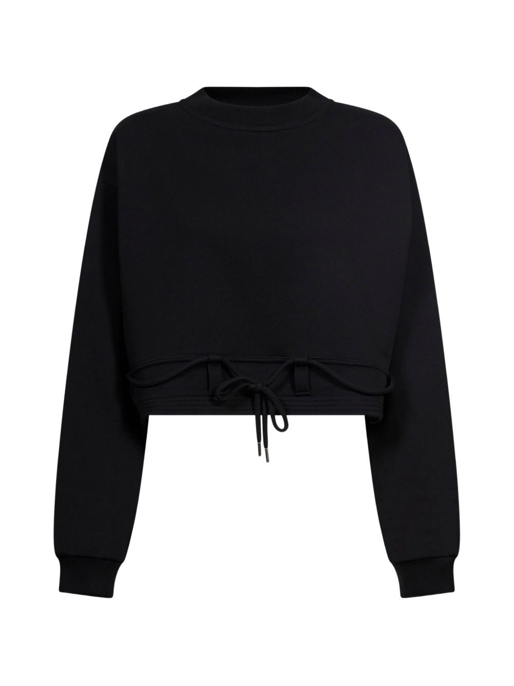 Felpa crop girocollo con coulisse nera 