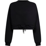 Felpa crop girocollo con coulisse nera 