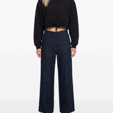 Felpa crop girocollo con coulisse nera 