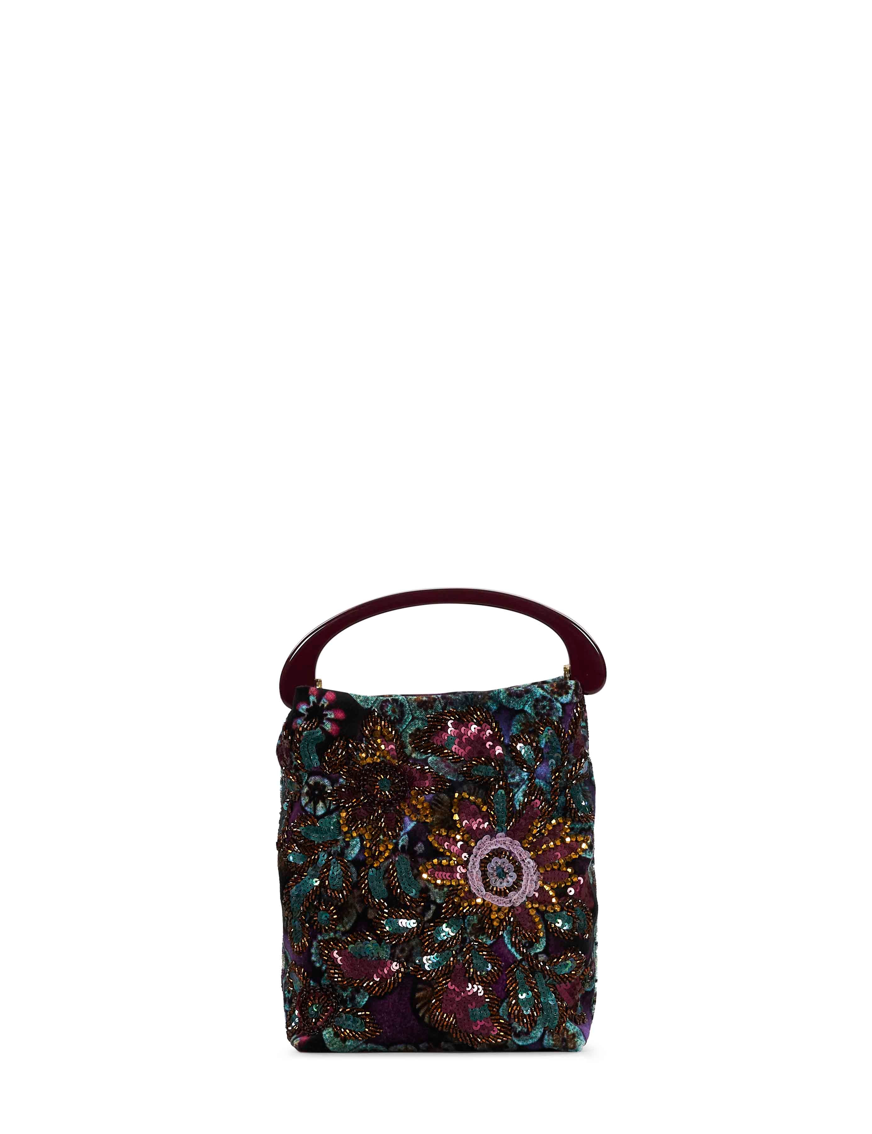 Borsa in velluto con perline e paillettes multicolore 