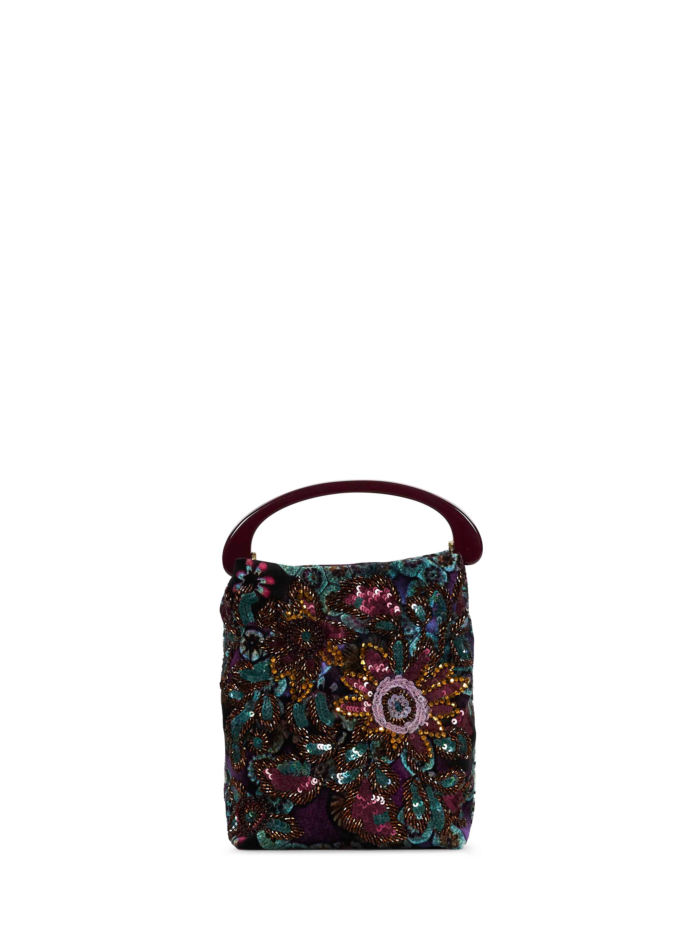 Borsa in velluto con perline e paillettes multicolore 