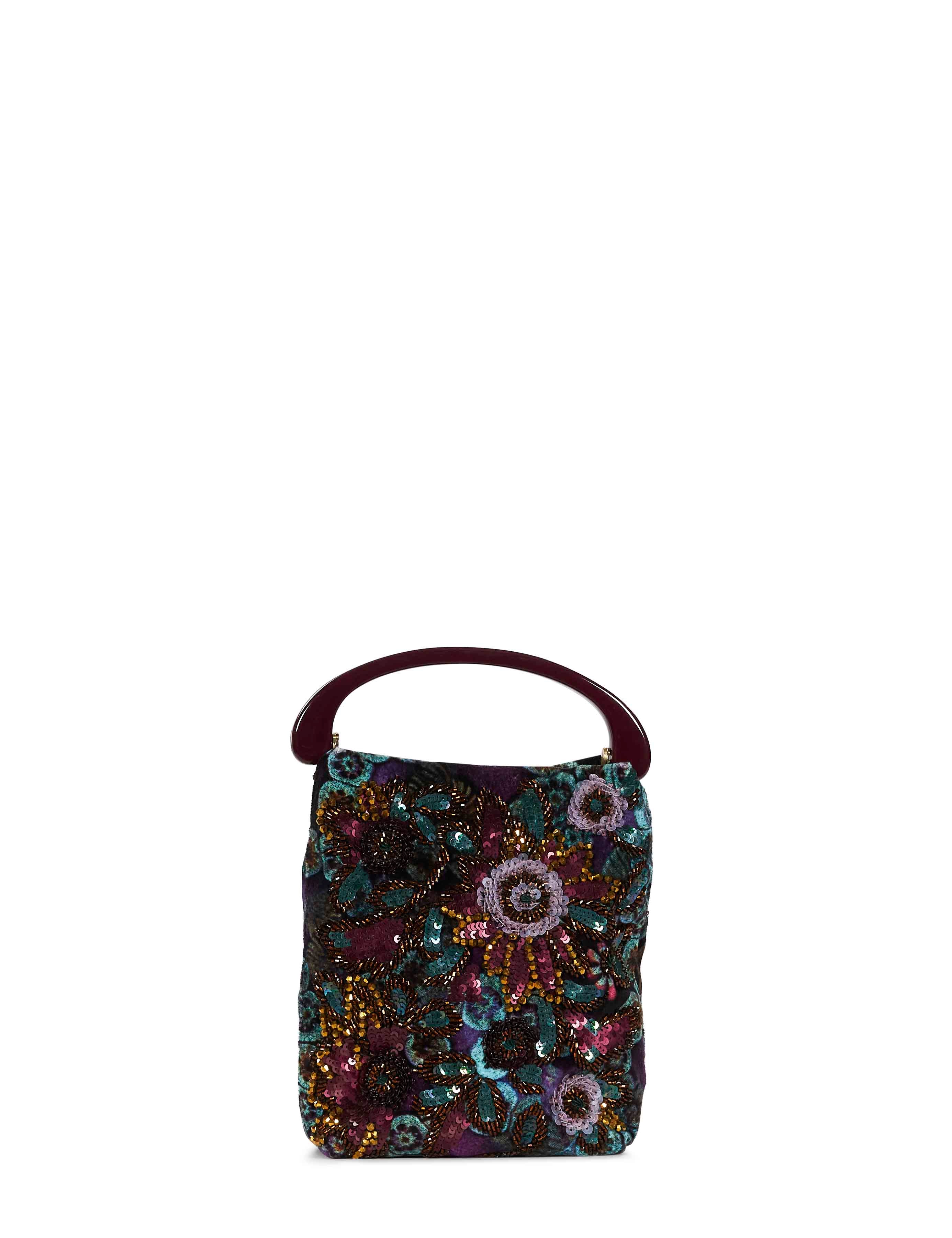 Borsa in velluto con perline e paillettes multicolore 