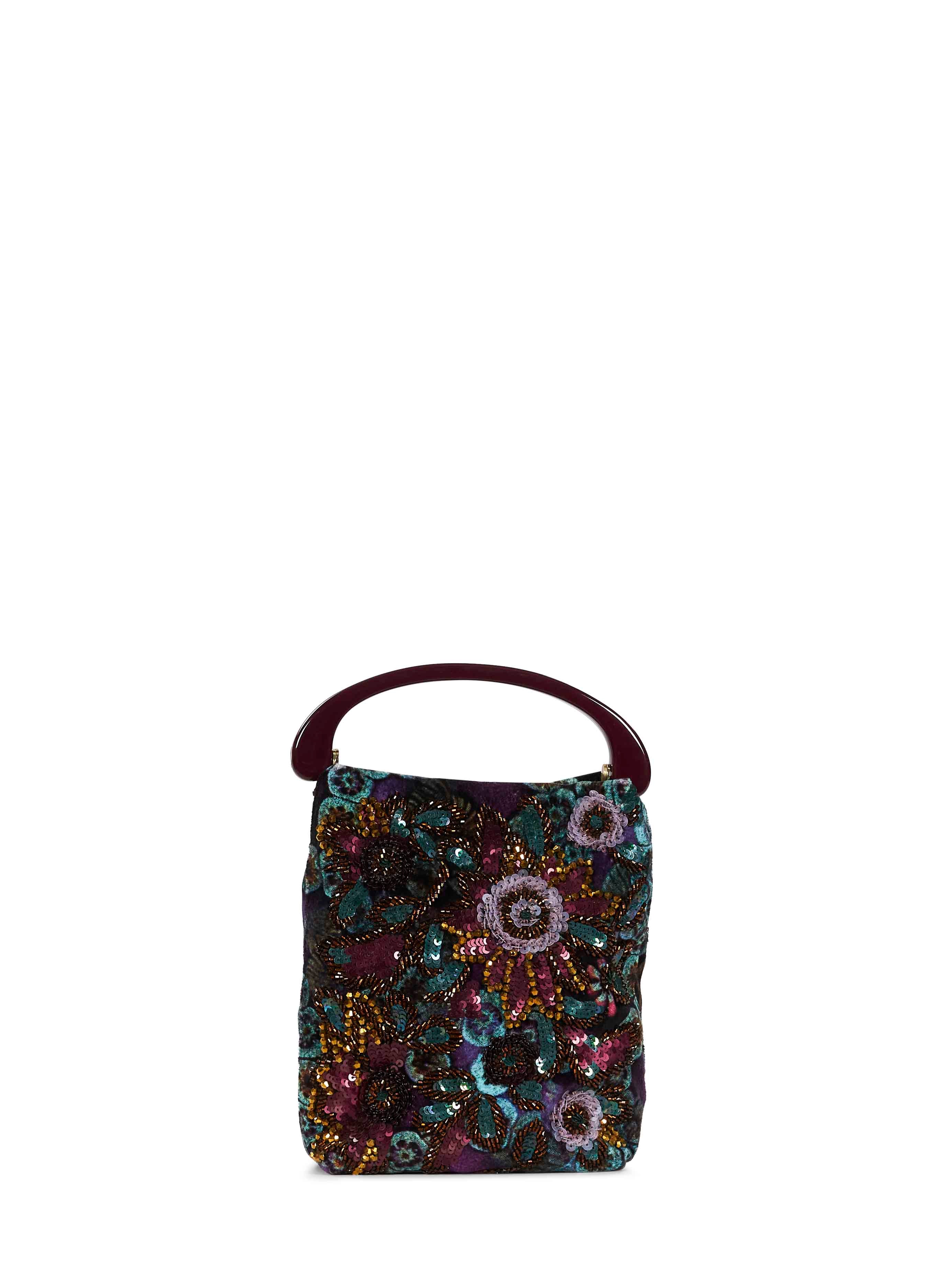 Borsa in velluto con perline e paillettes multicolore 