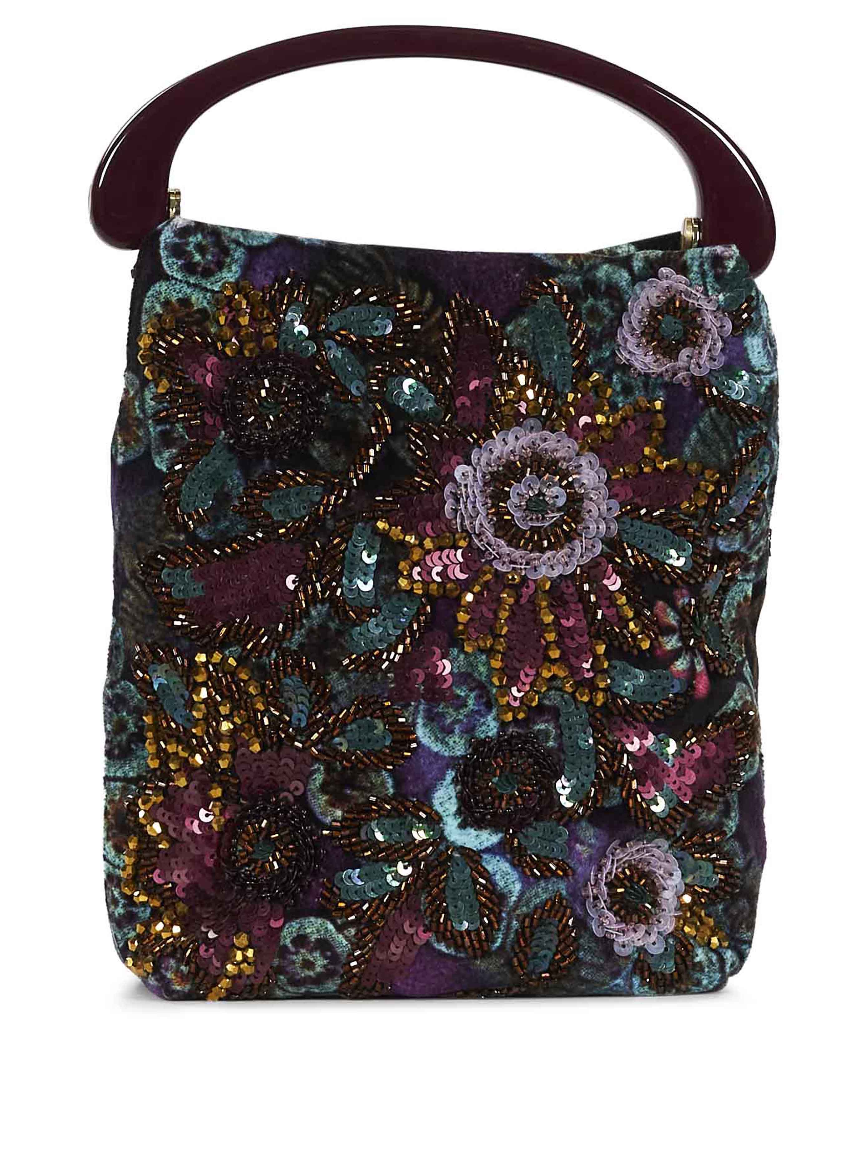 Borsa in velluto con perline e paillettes multicolore 