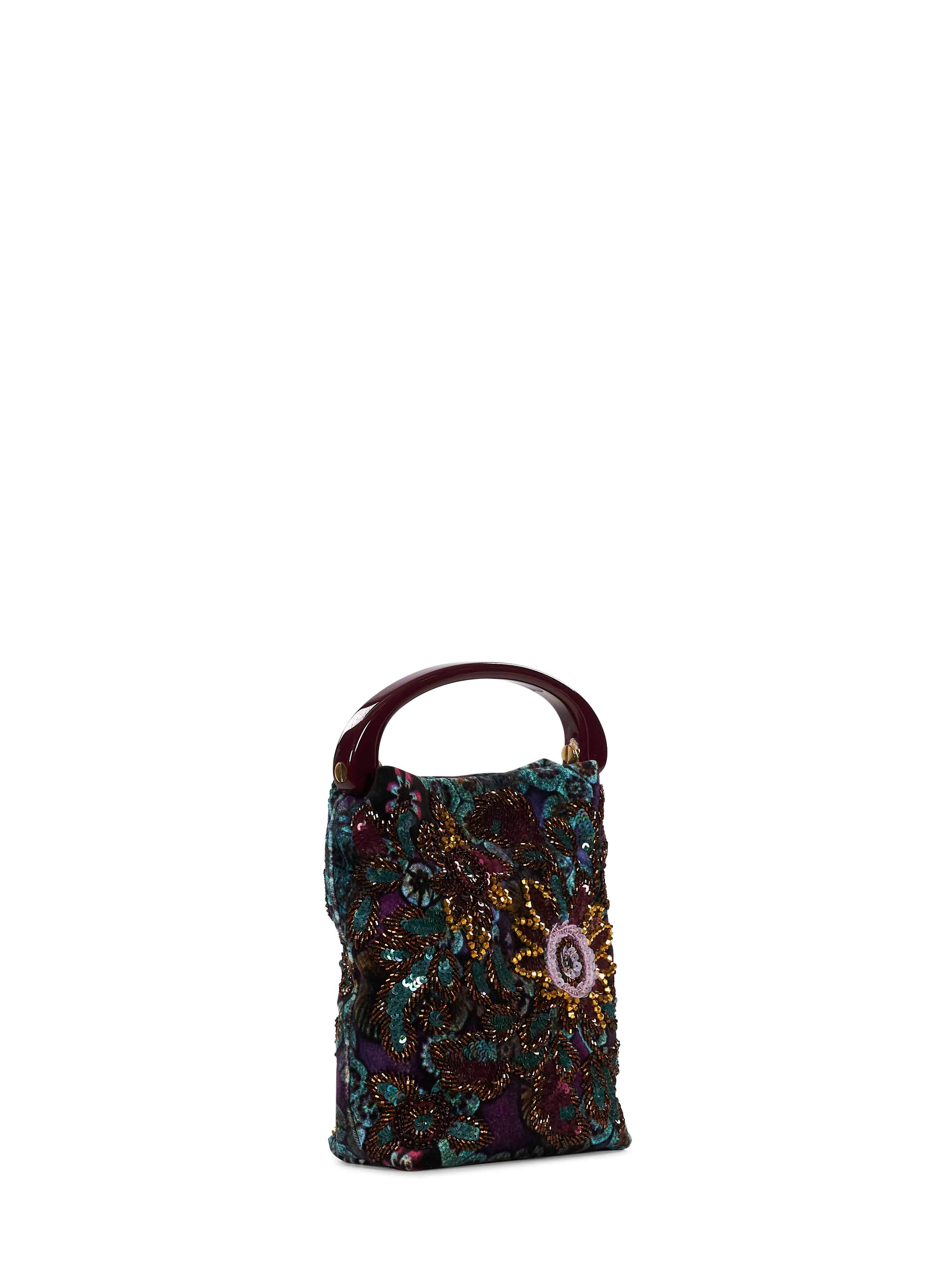 Borsa in velluto con perline e paillettes multicolore 
