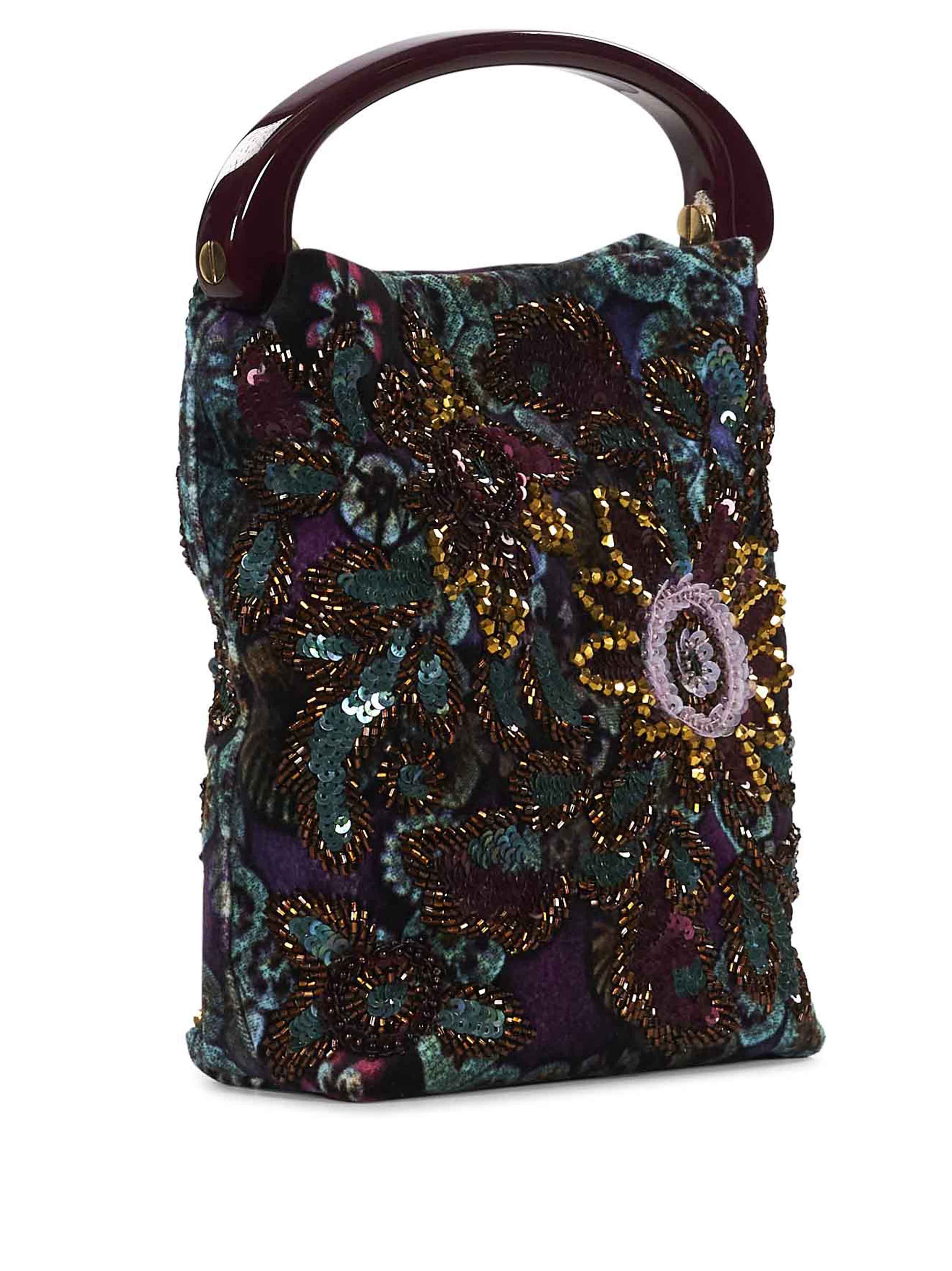 Borsa in velluto con perline e paillettes multicolore 