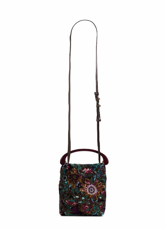 Borsa in velluto con perline e paillettes multicolore 