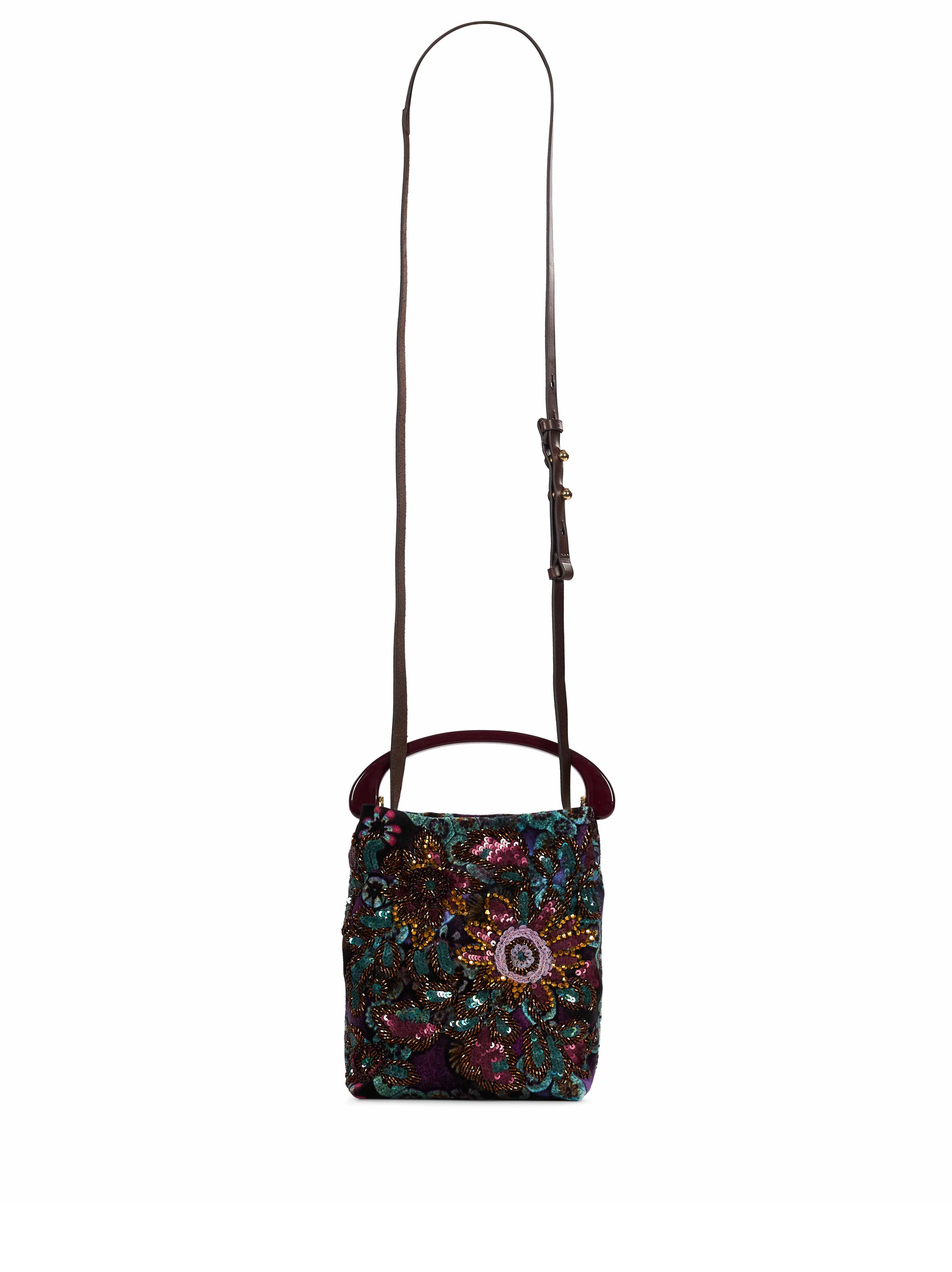 Borsa in velluto con perline e paillettes multicolore 