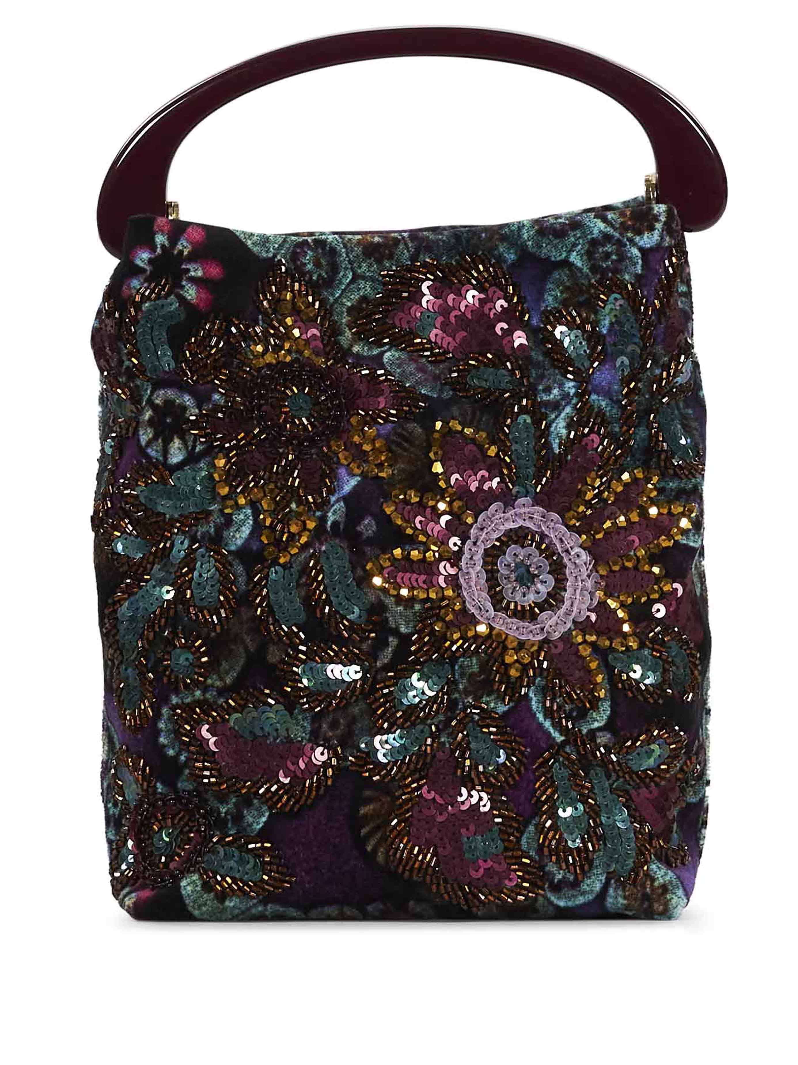 Borsa in velluto con perline e paillettes multicolore 