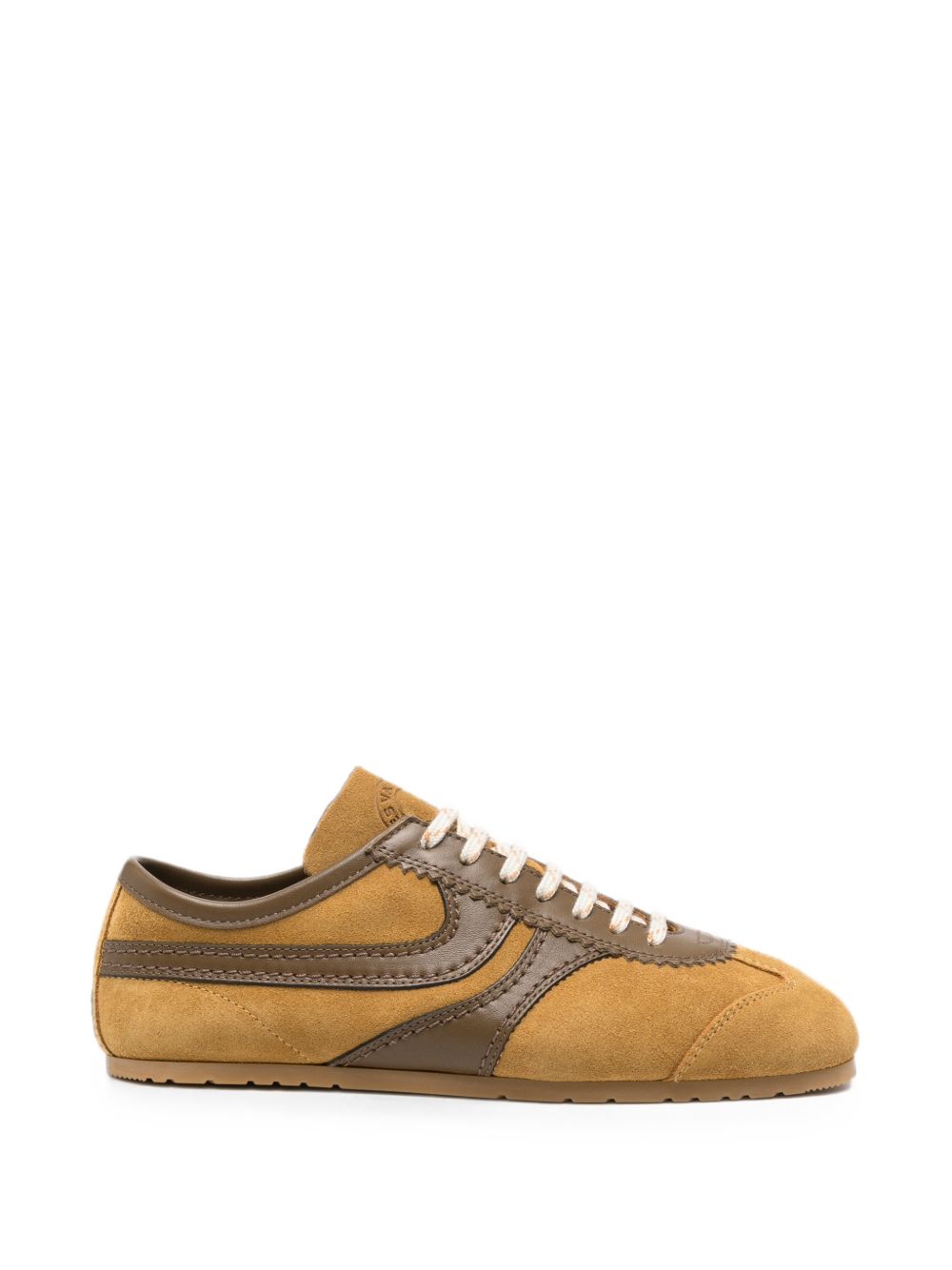 Sneakers a pannelli in pelle in marrone 