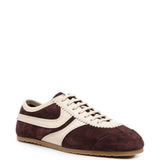 Sneakers a pannelli in pelle in viola 