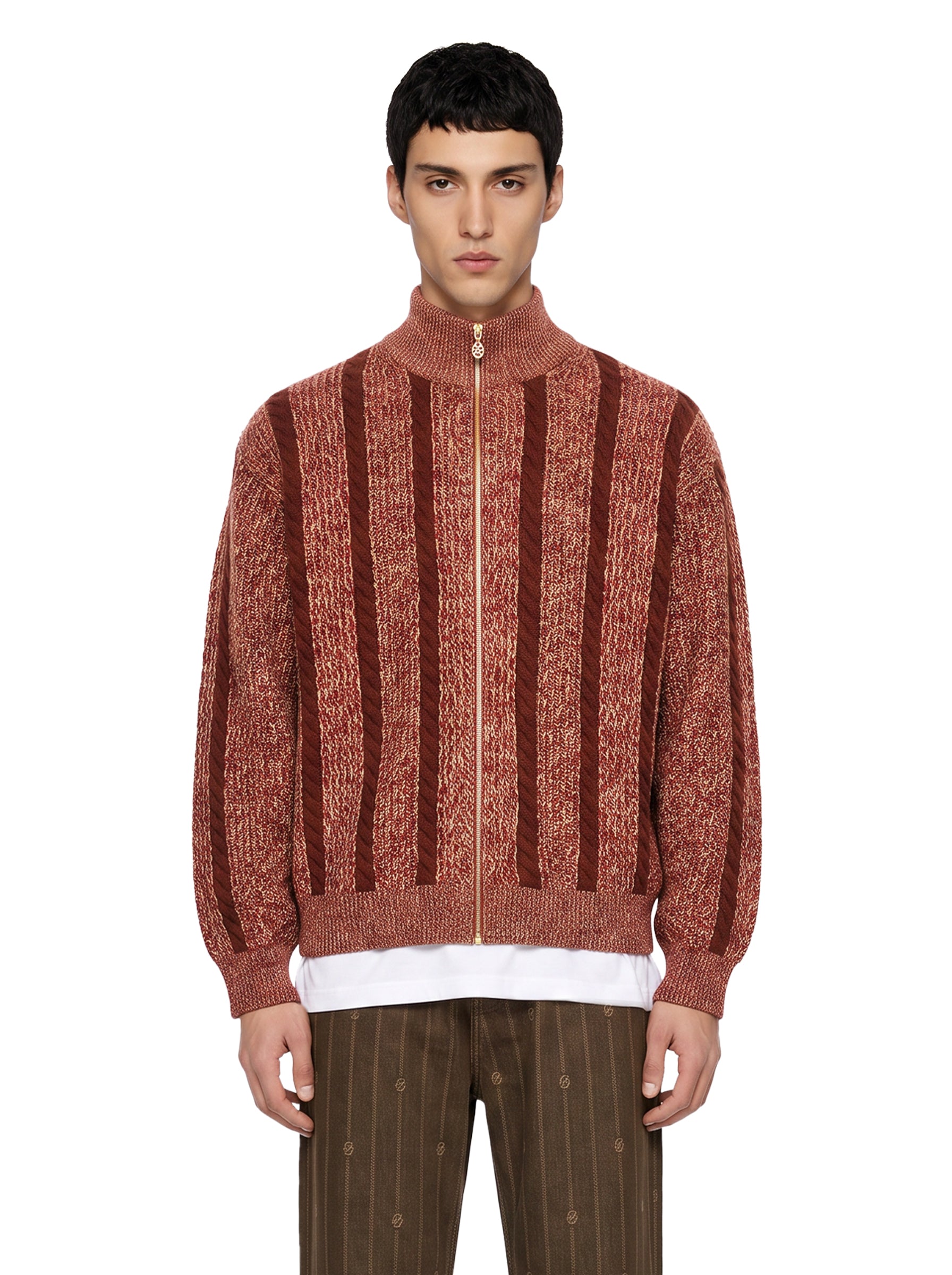 Cardigan in maglia con zip in marrone 