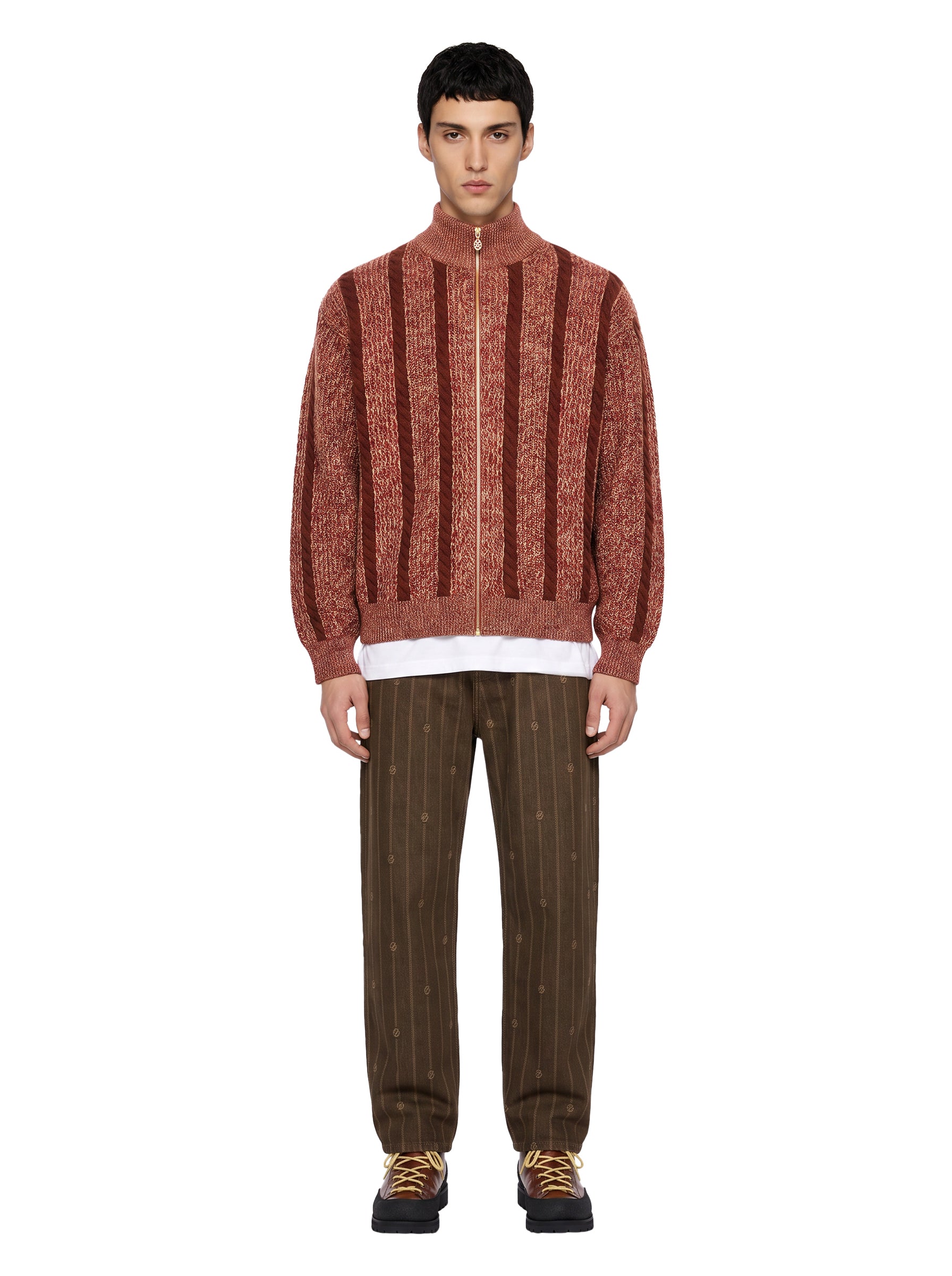 Cardigan in maglia con zip in marrone 