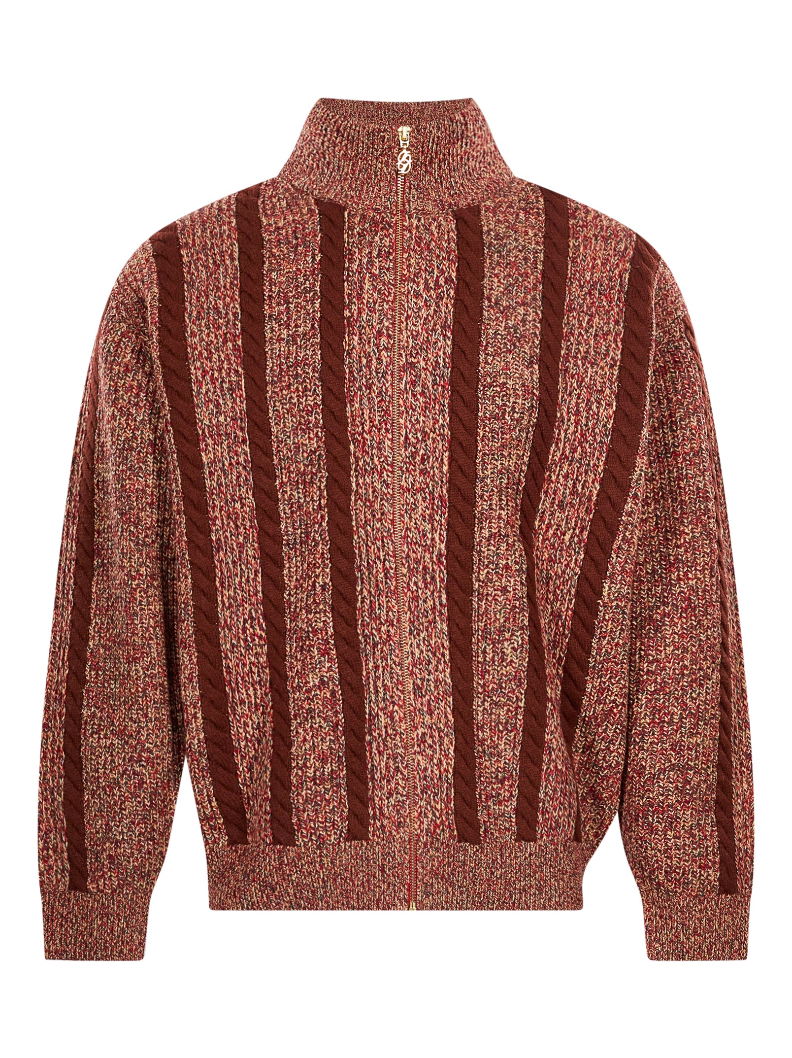Cardigan in maglia con zip in marrone 