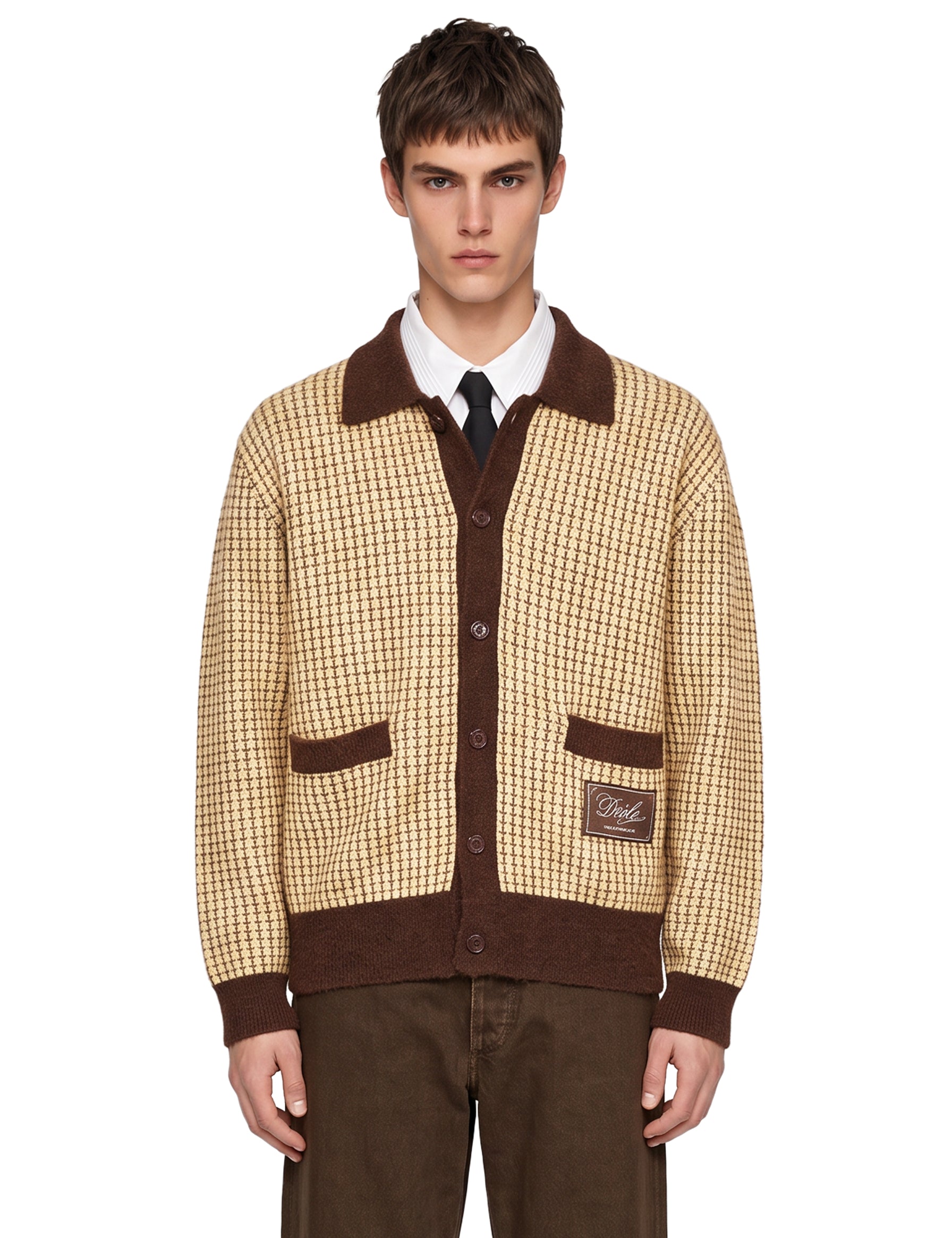 Cardigan Waffle Drole Patch in giallo 