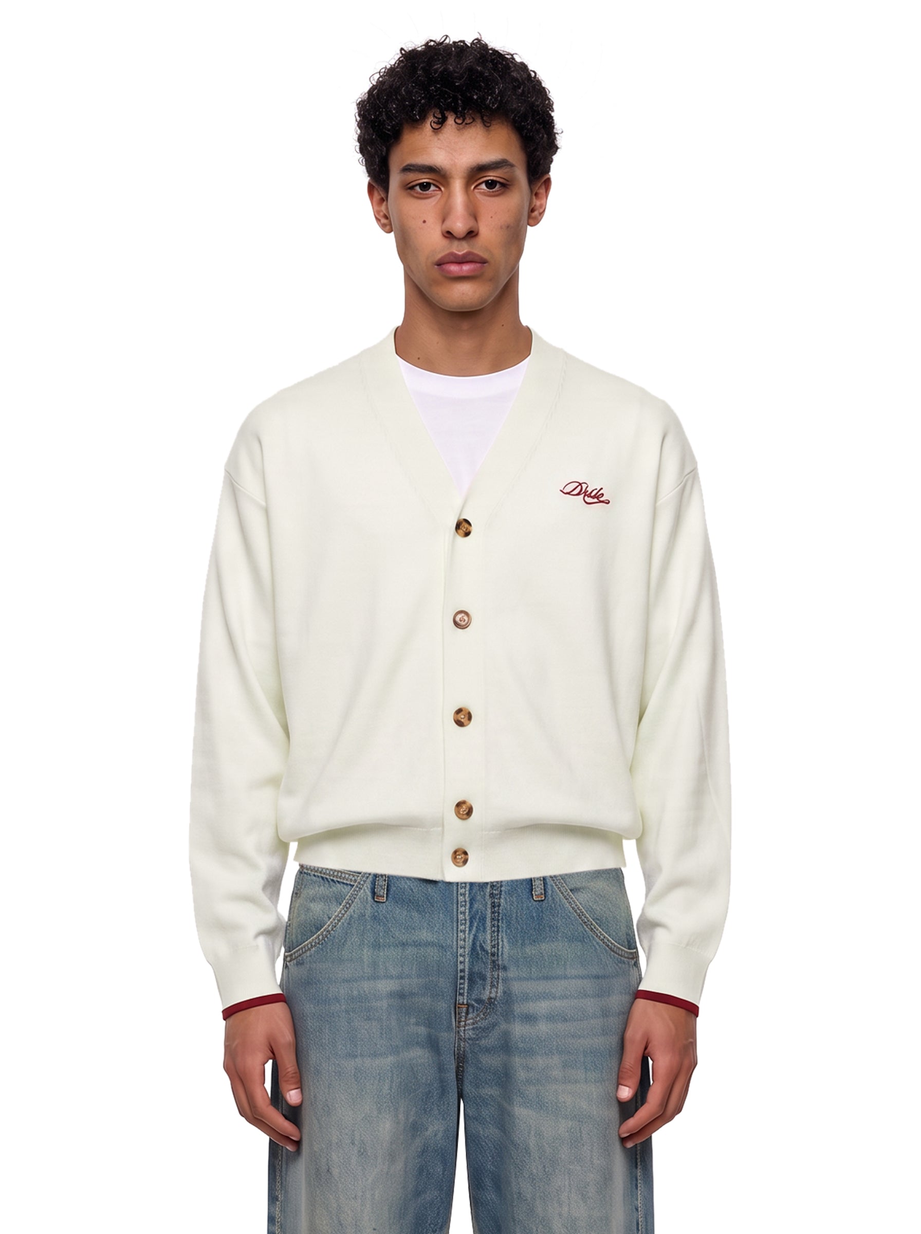 Cardigan con scollo a V e logo ricamato in bianco 