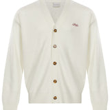 Cardigan con scollo a V e logo ricamato in bianco 