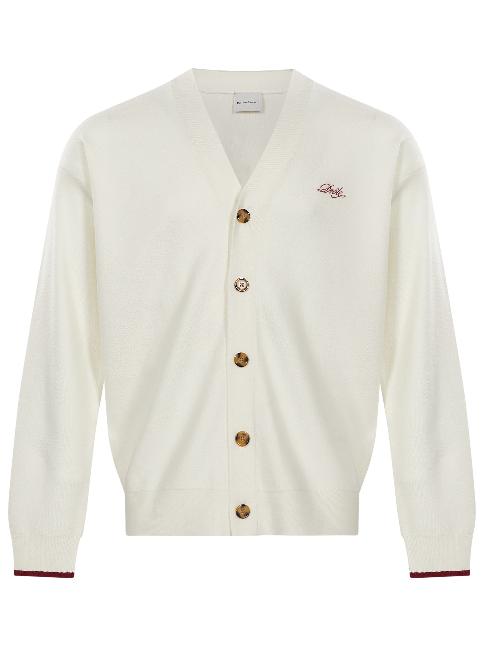 Cardigan con scollo a V e logo ricamato in bianco 