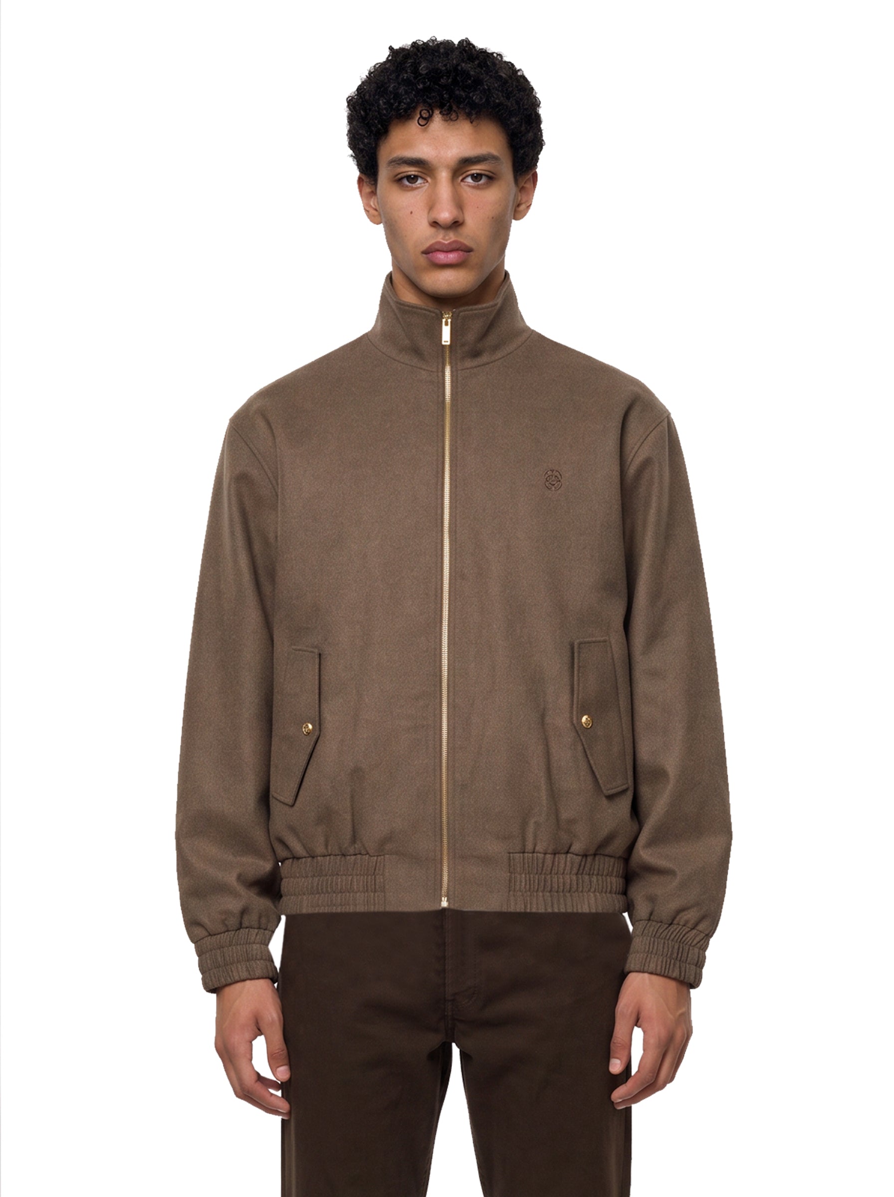 Bomber in lana con zip in marrone 