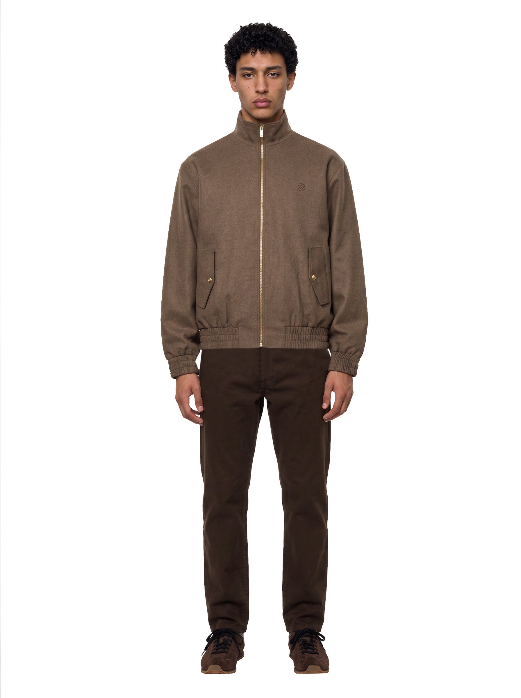 Bomber in lana con zip in marrone 