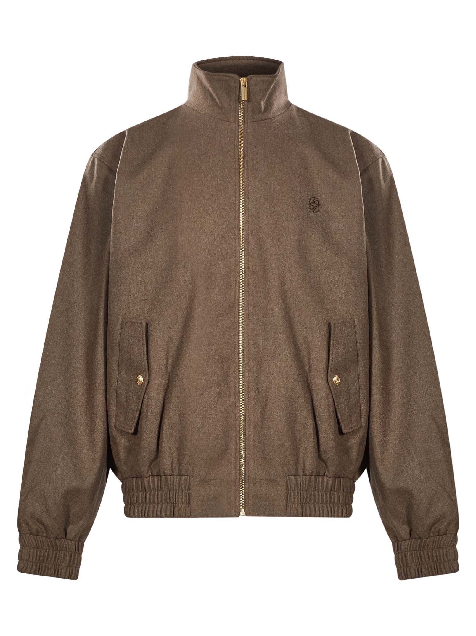 Bomber in lana con zip in marrone 