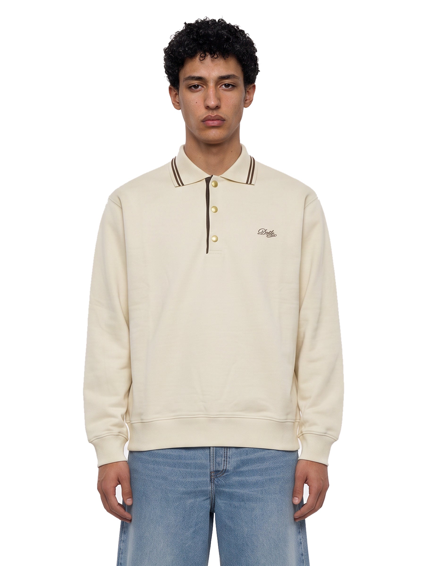 Polo a maniche lunghe con logo ricamato in bianco 