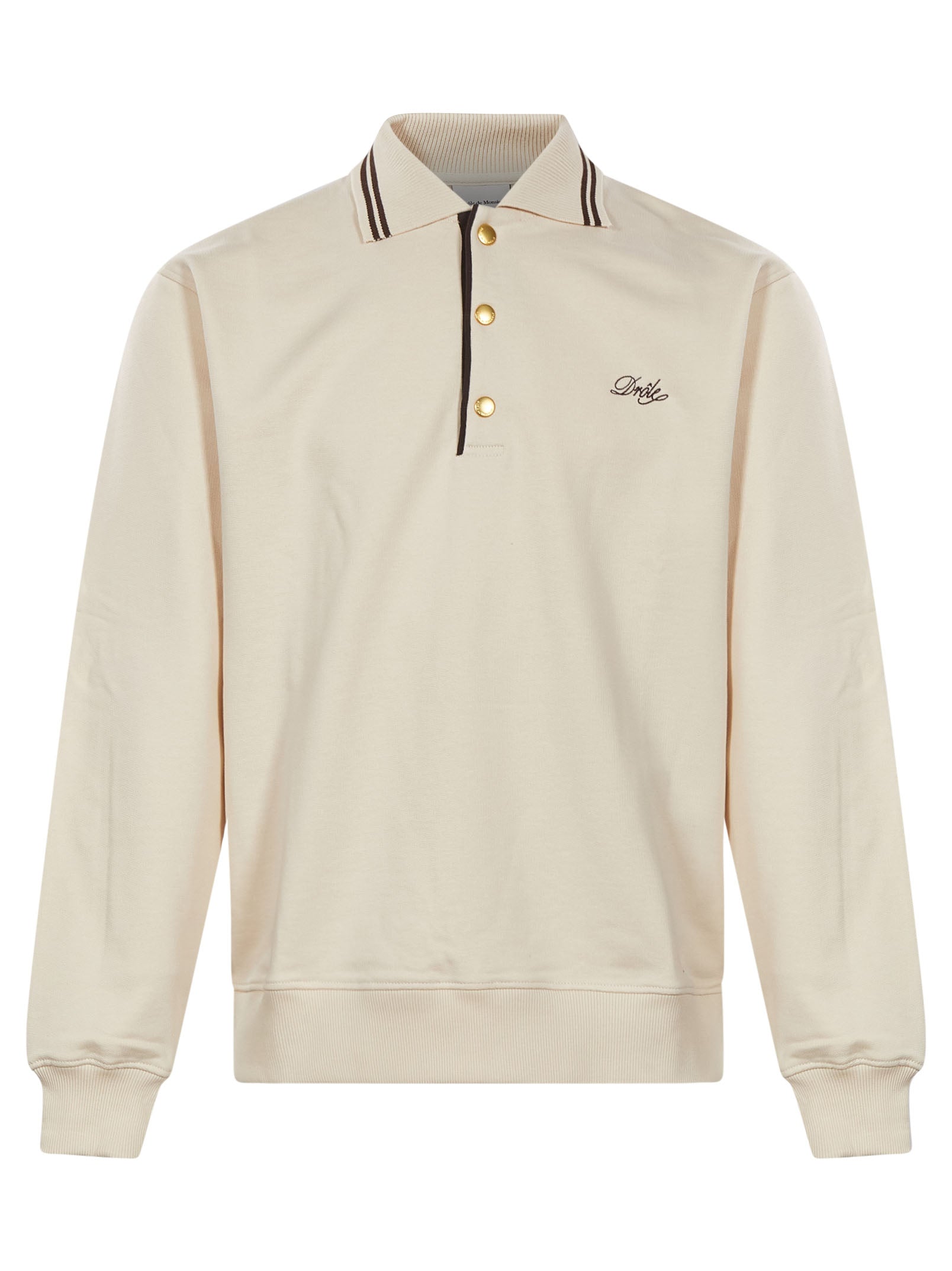 Polo a maniche lunghe con logo ricamato in bianco 