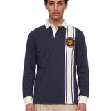 Polo con ricamo miroir racing in blu e bianco 